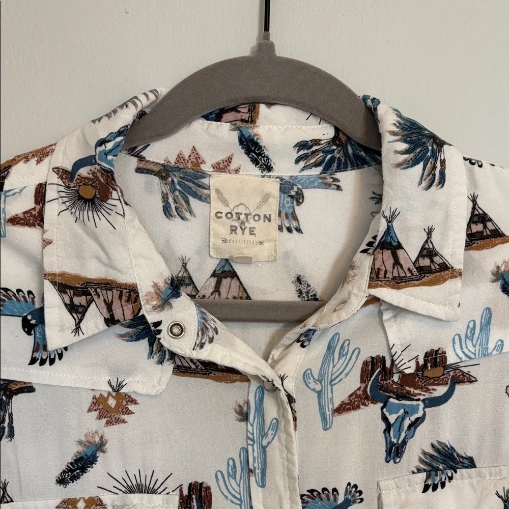 Women's White Medium Western Desert Print Button Down Shirt - Picture 2 of 10